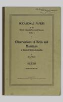 Observations of Birds and Mammals in Central British Columbia: 