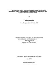 Bullying in small town service providers in northern British Columbia: The experience of executive directors and putting theory into practice.