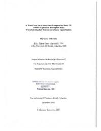 A west coast North American comparative study of: venture capitalists' perception risks when selecting life science investment opportunities