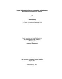 Human Rights and the Duty to Accommodate in Employment: Stakeholders' Knowledge and Attitudes.