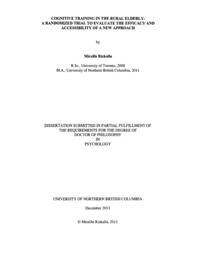 Cognitive training in the rural elderly: A randomized trial to evaluate the efficacy and accessibility of a new approach.