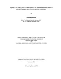 Trends and elevational dependence of the hydroclimatology of the Cariboo Mountains, British Columbia.