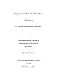 Swinging pendulum: Church-state relations in Russia.