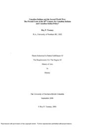 Canadian Indians and the Second World War: The pivotal event of the 20<super>th</super> century for Canadian Indians and Canadian Indian policy?