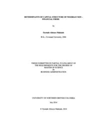Determinants of capital structure of Nigerian non -- financial firms.