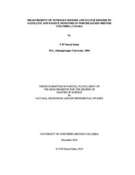 Measurement of nitrogen dioxide and sulfur dioxide by satellite and passive monitors in Northeastern British Columbia, Canada.