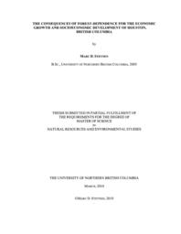 The consequences of forest-dependence for the economic growth and socioeconomic development of Houston, British Columbia.