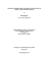Two essays on foreign direct investment and food security in Nigeria: A mixed methods approach.