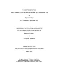 The September crisis:  The Supreme Court of Canada and the Anti-Terrorism Act.