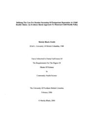 Defining the case for routine screening of postpartum depression at child health clinics: An evidence based approach to maternal child health policy.