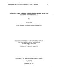 Acculturation and quality of life of Chinese Mainland students in Northern B.C.