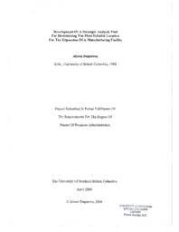 Development of a strategic analysis tool for determining the most suitable location for the expansion of a manufacturing facility