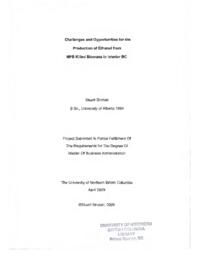 Challenges and opportunities for the production of ethanol from MPB killed biomass in Interior BC