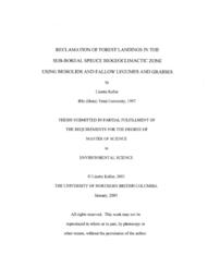 Reclamation of forest landings in the sub-boreal spruce biogeoclimactic zone using biosolids and fallow legumes and grasses.