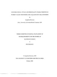 Conversational styles and personality characteristics in women's close friendships and acquaintance relationships.