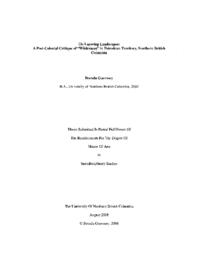 Un-layering landscapes:  A post-colonial critique of "wilderness" in Tsimshian Territory, northern British Columbia.