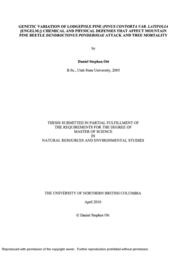 Genetic variation of lodgepole pine (Pinus contorta var. Latifolia [Engelm.]) chemical and physical defenses that affect mountain pine beetle Dendroctonus ponderosae attack and tree mortality.