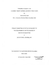 Towards a quality of life: a choice theory curriculum for at-risk youth