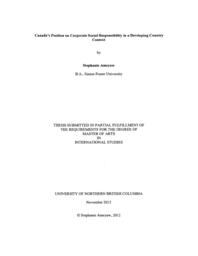 Canada's Position on Corporate Social Responsibility in a Developing Country Context.