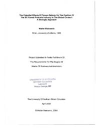 The potential effects of tenure reform on the position of the BC forest products industry in the global context: a strategic approach