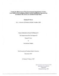 Testing the effectiveness of non-governmental organizations (NGOs): case studies of the landmines initiative and the Multilateral Agreement on Investment with a focus on Canadian foreign policy