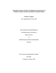 Geographic variation in the effect of lodgepole pine characteristics on mountain pine beetle attacks and productivity in British Columbia.