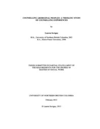 Counselling Aboriginal peoples: A thematic study of counselling experiences.