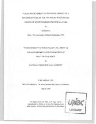 Public involvement in the development of a management plan for the Moose River Route region of Mount Robson Provincial Park