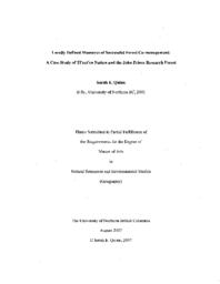 Locally defined measures of successful forest co-management: A case study of Tl'azt'en Nation and the John Prince Research Forest.