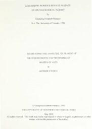 Lake Babine women's rites of passage: an archaeological inquiry