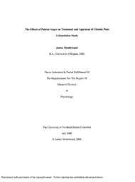 The effects of patient anger on treatment and appraisal of chronic pain:  A simulation study.
