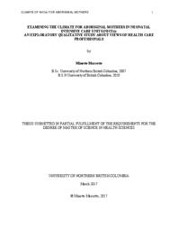 Examining the climate for Aboriginal mothers in neonatal intensive care units (NICUs): an exploratory qualitative study about views of health care professionals