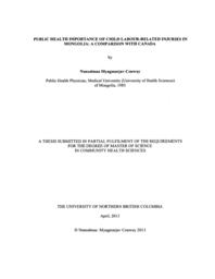 Public health importance of child labour-related injuries in Mongolia: A comparison with Canada.