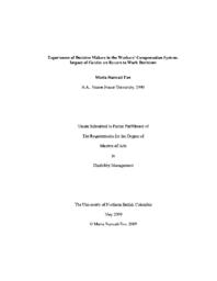 Experiences of decision makers in the workers' compensation system: Impact of gender on return to work decisions.