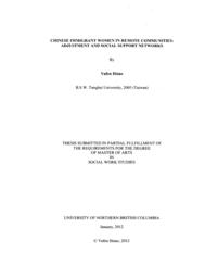 Chinese immigrant women in remote communities: Adjustment and social support networks.